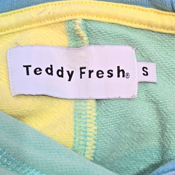 Teddy Fresh Sunrise Mint Patchwork Colorblock Hoodie Sweatshirt Size S - Picture 5 of 6